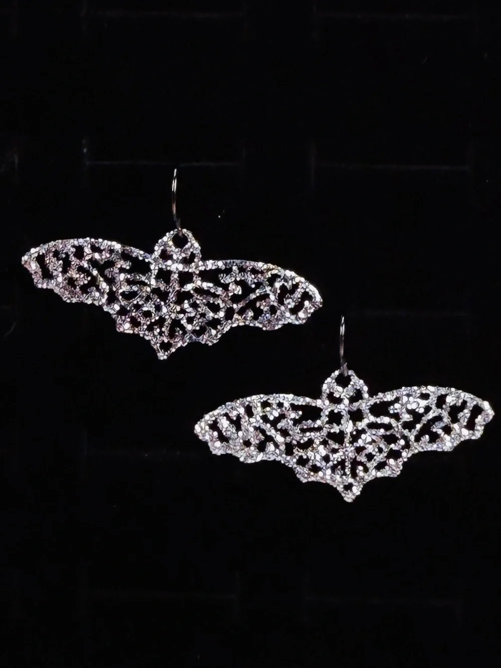 Pretty Silvertone bling bat costume pierced earrings